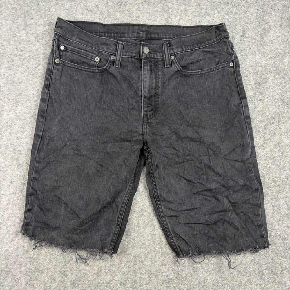 Levis Denim Shorts Mens 34x30 Black Cut Off Raw Hem Distressed Outdoor Casual